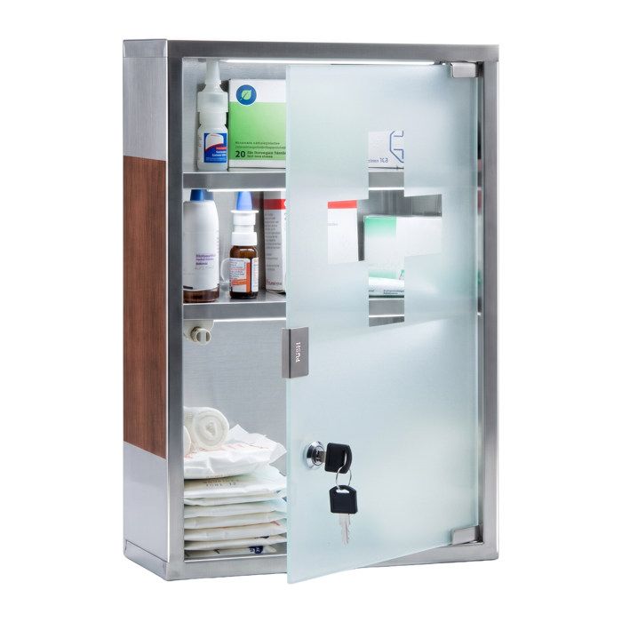 Relaxdays Armoire à pharmacie EMERGENCY XL HLP : 45 x 30 x 12 cm pour la salle de bain argenté/marron
