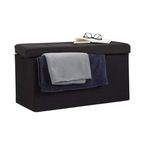 pouf de rangement pliant coffre repose-pieds - relaxdays - noir - style campagne - tissu