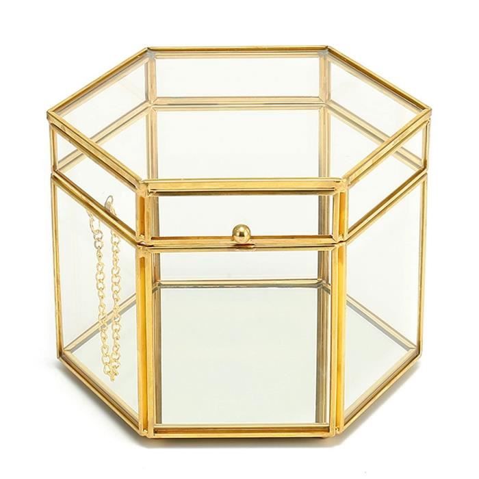 vitrine - argentier - vaisselier avec base en miroir, boîte à bijoux élégante dorée et transparente 18 cm 27779rgsg