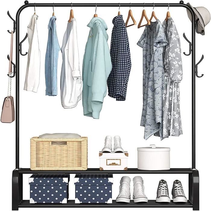 Portant à Vêtements En Métal Robuste Avec Roulettes Et Double Tringle Réglable à 6 Bras Pour Boutiques Et Grands Magasins De Détail, Noir (A150 X 50 X 155 Cm