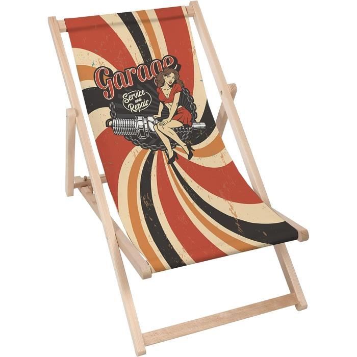 Chaise Longue Pliable En Bois De Hêtre DreamRoots - Toile Lavable 100% Polyester, Charge Max 130 Kg