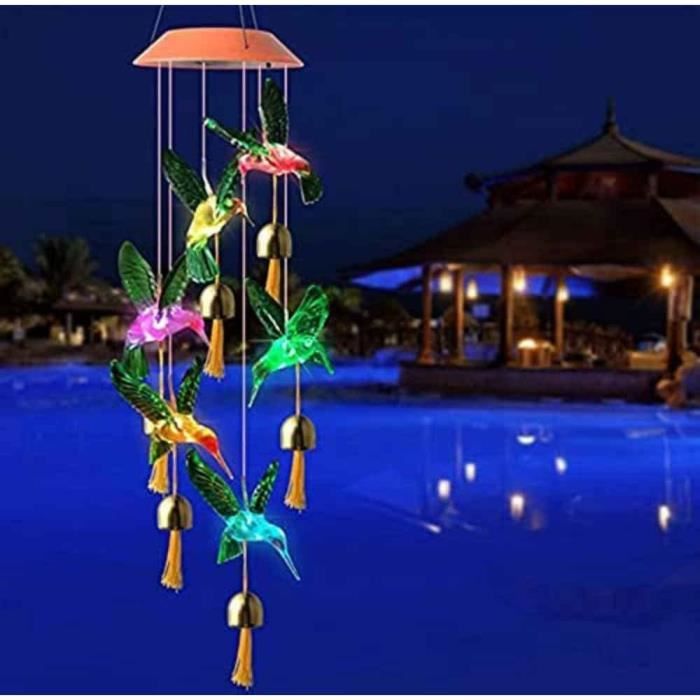 Carillon Éolien Solaire Avec 6 Chouettes LED - Décoration Jardin Changeante De Couleurs - 80cm