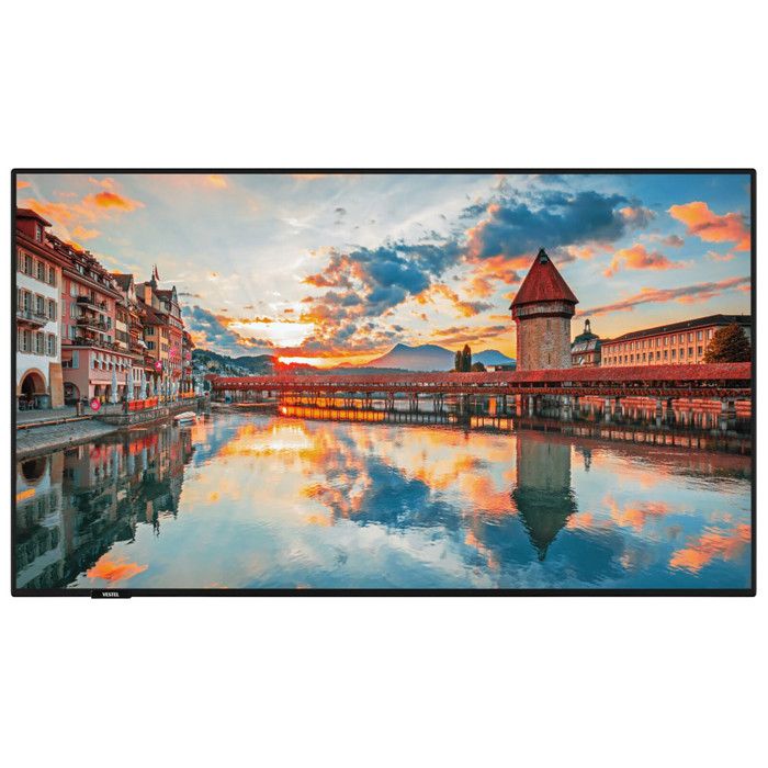 Écran 65 résolution 3840 x 2160 IPS Android OS HDMI Wi Fi Bluetooth haut parleurs intégrés 2x10W design noir.