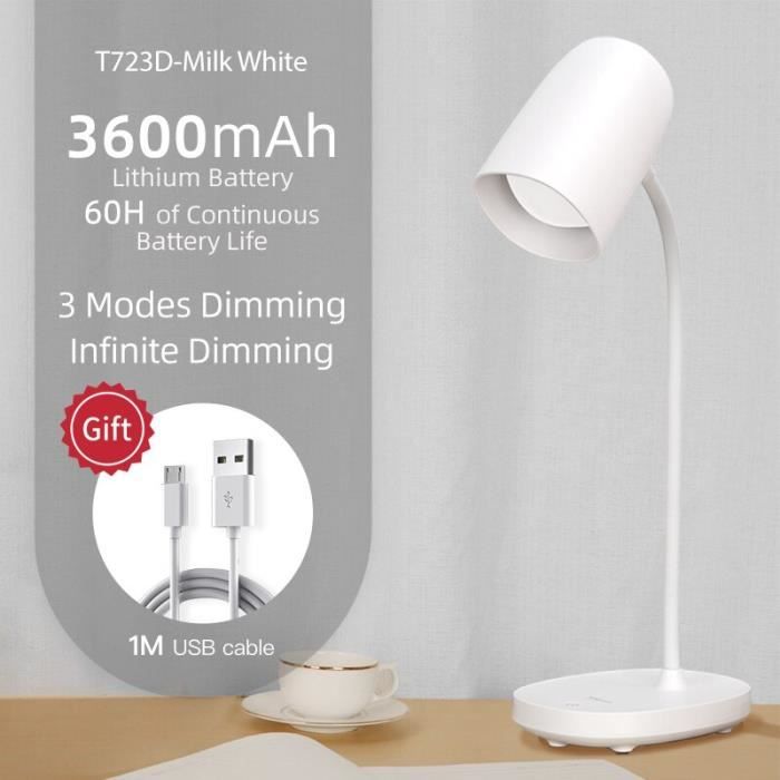 Lampe Bureau LED Tactile Rechargeable 3600mAh - 5 Couleurs, 10 Niveaux, Minuterie 45min, Protection Yeux