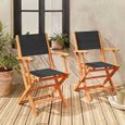 Fauteuils de jardin en bois et textilène - Almeria noir - 2 fauteuils pliants en bois d'Eucalyptus  huilé et textilène-1