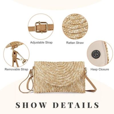 Pochette En Paille Pour Femmes Été - Sac Main Plage Enveloppe Tissée Élégante