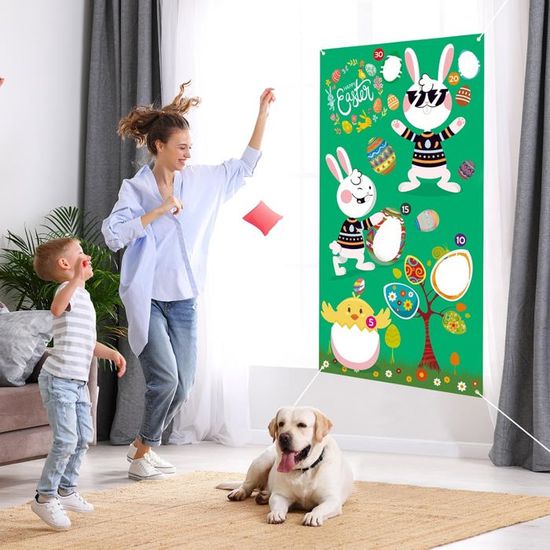 Jeu De Lancer De Pâques 10 Pièces - Oreilles De Lapin Gonflables Avec Anneaux Pour Fêtes En Famille