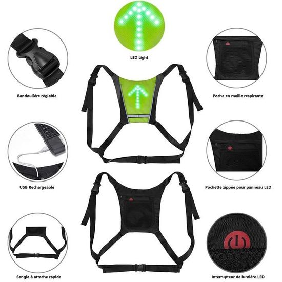 de Clignotant de VéLo à LED, Gilet de Clignotants de VéLo à LED, RéFléChissant Rechargeable avec Indicateur de Direction | Rakuten