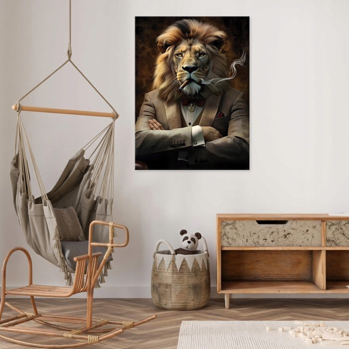 Toile Murale Vintage Rustique Affiche Avec Lion Portant Une