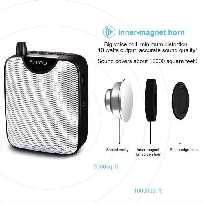 Amplificateur Vocal Portable, 10 W Rechargeable Empêche Les Sifflements  Amplificateur Vocal avec Microphone Filaire pour Guide (Or Rose)