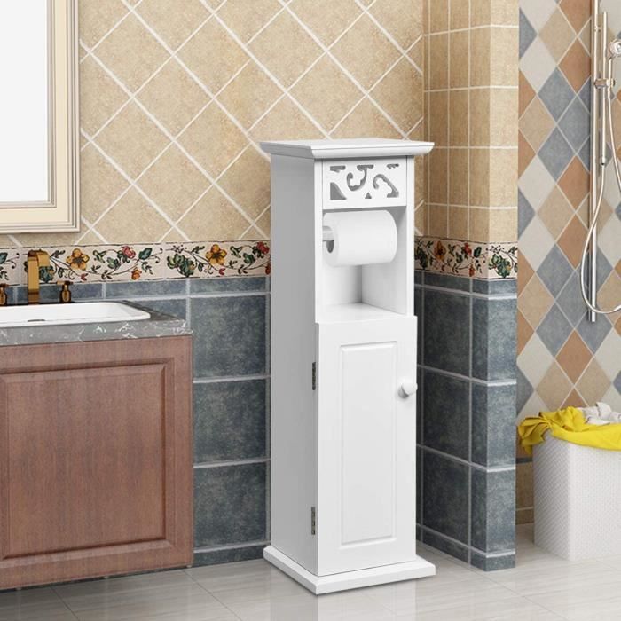 Meuble WC Rangement Salle de Bain - Armoire Toilette - Porte-Rouleau Papier  et Étagères - Meuble Colonne MDF Gris - 3 Portes - Gain de Place
