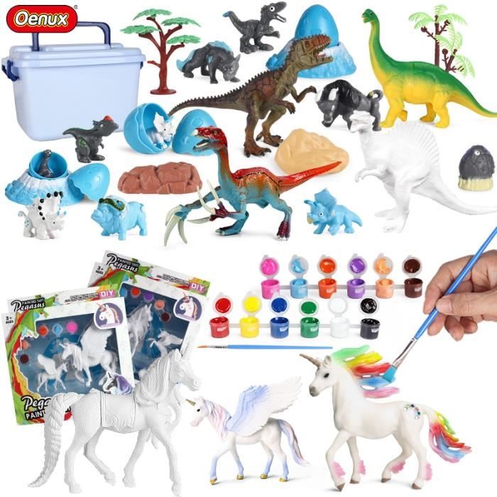 Onlvmyur 12PCS Kit Peinture Enfant 3D - Figurines Animaux Sauvages Avec Peintures Et Tapis De Jeu