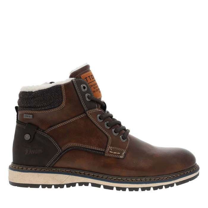 Bottines fourrées simili cuir marron à semelle baskets et à lacets