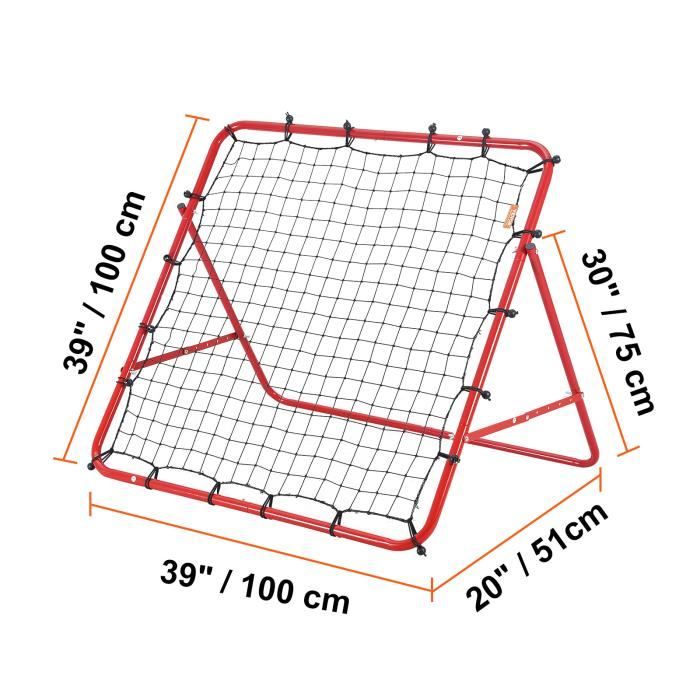 Filet De Rebond HOMCOM Pour Football – 5 Angles Réglables (50° à 90°), Structure Métal Rouge, Fixations Incluses