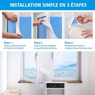 Joint fenêtre pour climatiseur mobile - Kit réglable pour tuyau d'évacuation, installation Joint fenêtre pour climatiseur mobile - Kit réglable pour tuyau d'évacuation, installation