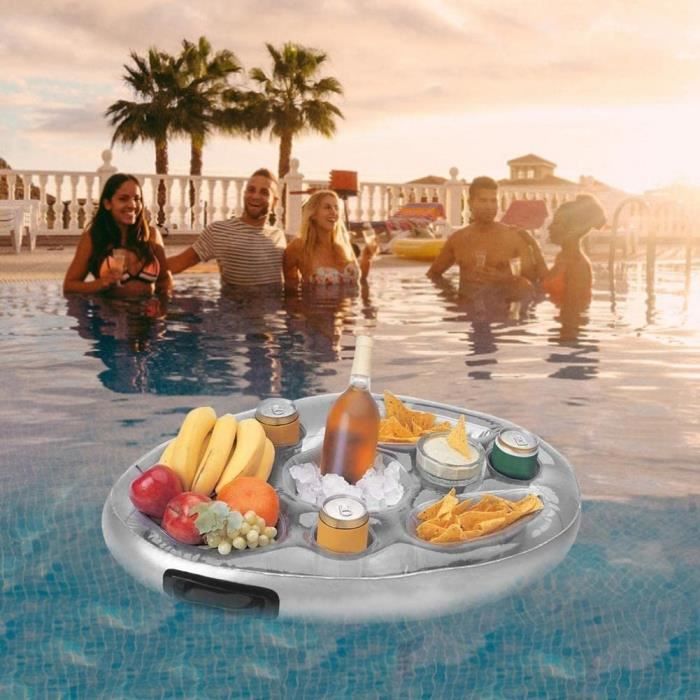 Plateau Flottant Pour Piscine Ou Spa – Porte-gobelets Gonflable – 8 Trous, PVC – 70x50 Cm – Idéal Plage, Fête