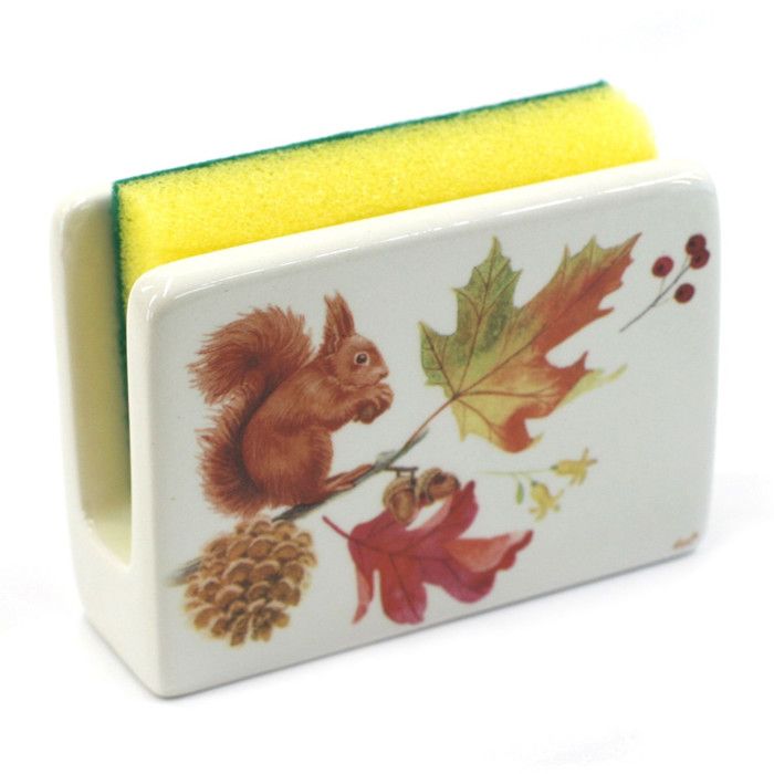 Porte-éponge En Céramique Motif Colibri Tropical - Blanc - 12,4x4,7x8,7cm - Avec éponge