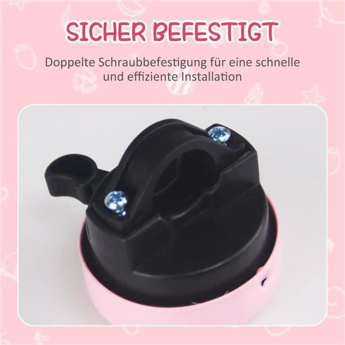Sonnette Velo Enfant Fille, Puissant Klaxon Vélo Enfant, Mini Sonette de Velo Pour Adulte Fille Garcon Vélo Scooter Tricycle Vtt, Avec 3 Autocollants Remplaçables, Rose
