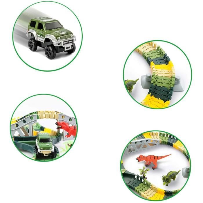 Dinosaure Enfant Jouet Circuit Voiture Electrique Jeux Circuit Flexible avec 8 Dinosaures Jouet