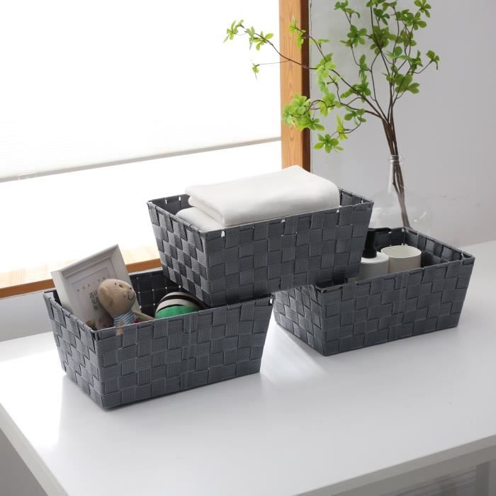 Lot De 3 Paniers De Rangement Gris Rotin - 35x25,5x6 Cm - Format A4 - Parfaits Pour Tiroirs Et Rangement Organisé