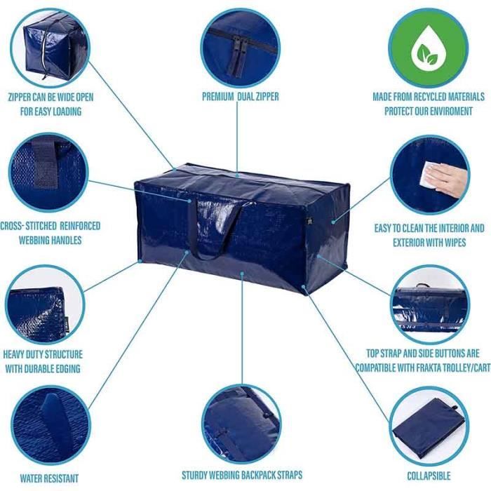 Sacs De Déménagement 93L - Lot De 6 - Solides Et Résistants à L'Eau - Alternative Aux Cartons