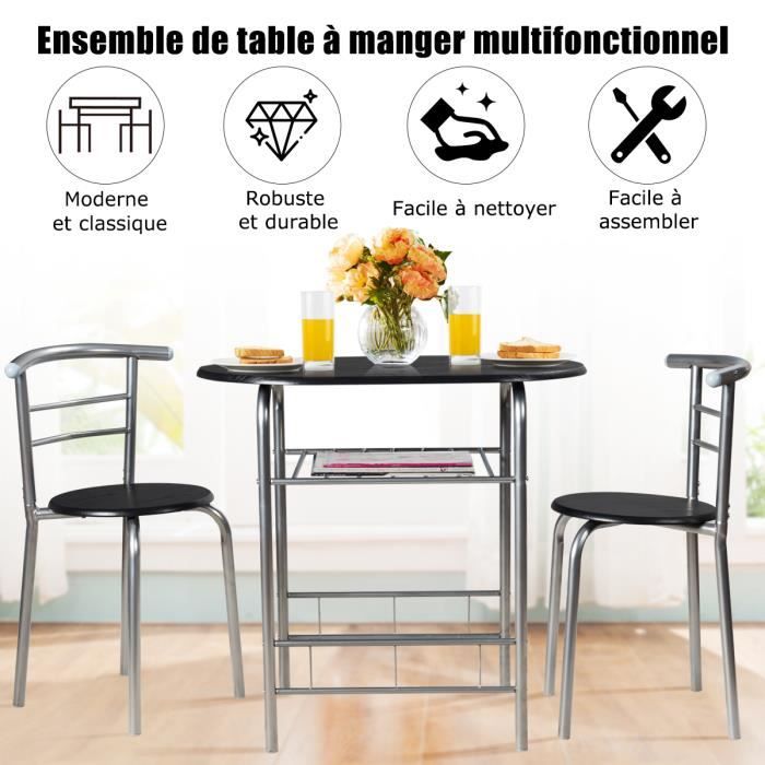 GIANTEX Ensemble Table Salle à Manger avec 2 Chaises- avec Range-Bouteille-  Cadre en Métal-Design compact pour Café/Bistrot- Argent - Cdiscount Maison