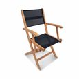 Fauteuils de jardin en bois et textilène - Almeria noir - 2 fauteuils pliants en bois d'Eucalyptus  huilé et textilène-3