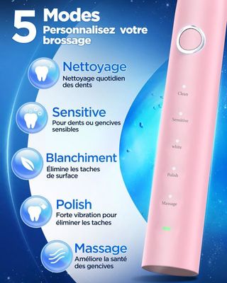 Brosse à Dents électrique Sonique Fairywill - 6 Têtes - 5 Modes - USB