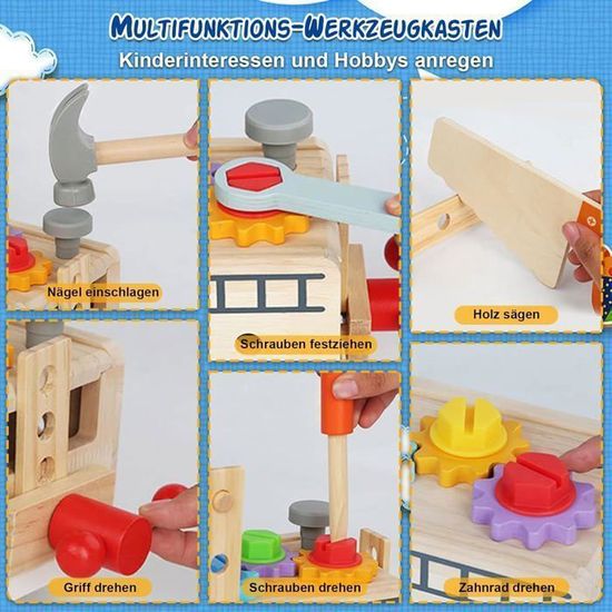 Zorbly – Boîte à Outils En Bois 33 Pièces Avec Établi Et Camion De Pompiers – Montessori, Dès 2 Ans