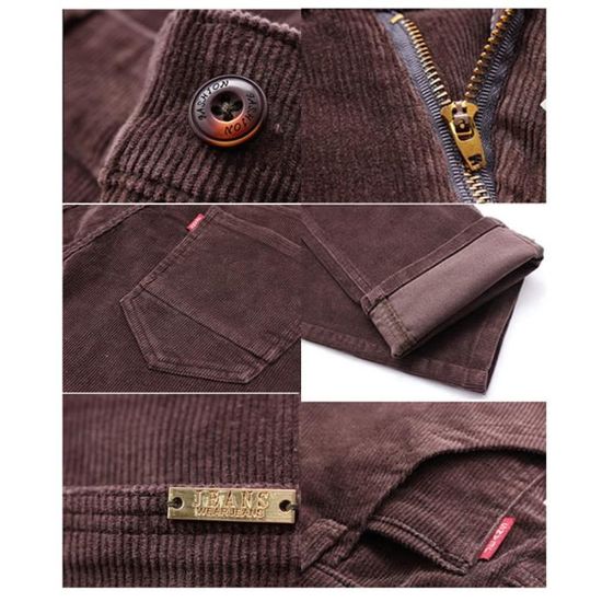 Pantalon Velours Côtelé Hiver Homme Doublée Coupe Droite Polaire