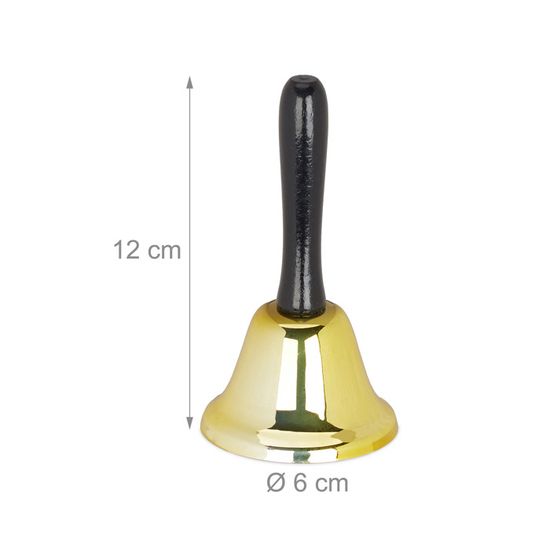 goldfarben Tischglocke Handglocke lauter Klang schwarzer Holzgriff 10,5 cm gro/ß