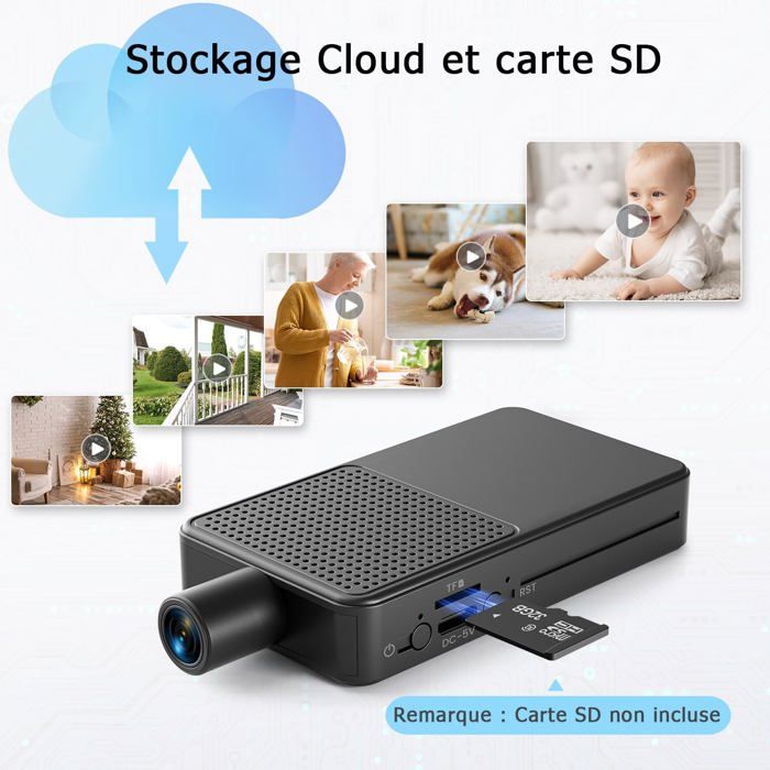 Mini Caméra Espion WiFi 4K Avec Vision Nocturne Et Détection De Mouvement - Angle Large 150°, Stockage Cloud Gratuit - Pour Intérieur/extérieur, Surveillance Bébé/personnes âgées