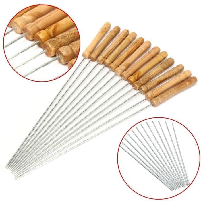 10 Brochettes Plates Inox 40cm + Brosse Silicone - Set Barbecue Réutilisable Pour Kebabs Et Viandes