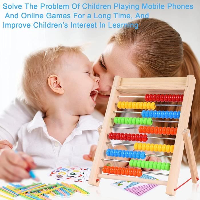 Boulier - Abacus - Cadre en Bois - 100 Perles Colorées - Jouet Éducatif
