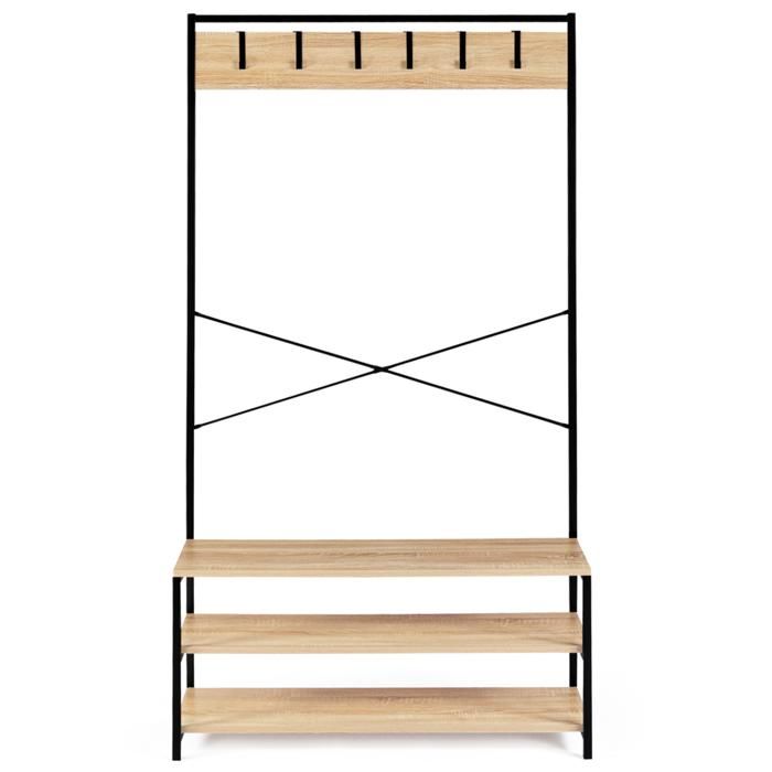 Vestiaire D'Entrée PIERO 79cm Style Industriel - Métal Et Bois Avec Banquette