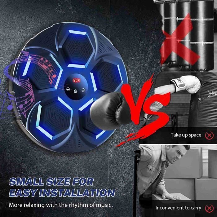 Machine de Boxe Musicale Adulte, 2025 Nouveau Boxeur Bluetooth Intelligent avec Gants, Entraîneur Mural, Jeu Musical pour Adultes, 9 Modes de Vitesse et Décompte (Noir