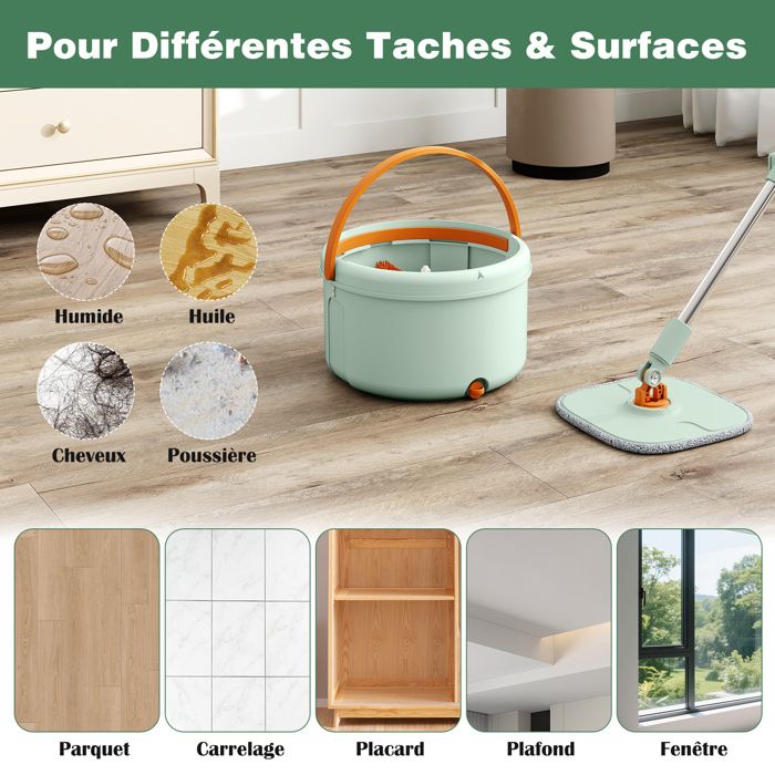 Kit Seau Essoreur avec Serpillère Rotative 360° Ultra – Gris Anthracite – Système d'Essorage Centrifuge – Manche Télescopique