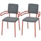 2 Pcs Chaise Fauteuil De Salle A Manger Acier Tissu Rouge Et