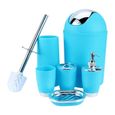 6 pièces ensemble d'accessoires de salle de bain en plastique poubelle porte-savon distributeur tasse porte-brosse à dents bleu-0