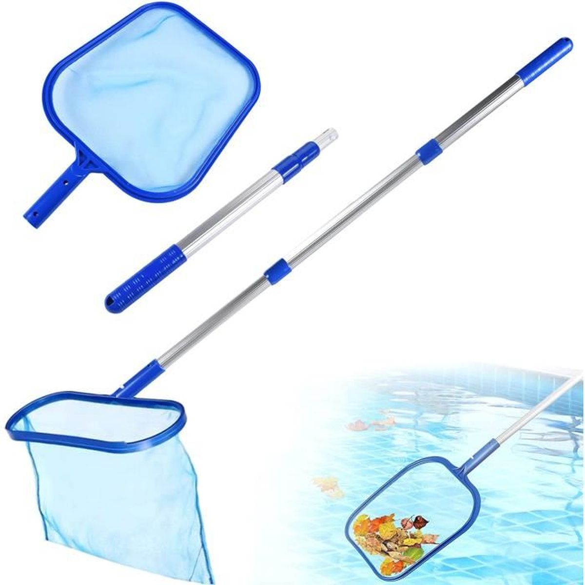 Épuisette Piscine Télescopique 170 Cm - Maille Fine - 4 Perches Amovibles - Pour Débris Surface - 2