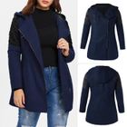 Manteau caban pardessus Funmoon pour femme d'hiver à capuche, patchwork Outwear, bleu