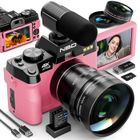 NBD Appareil Photo Numérique 48MP 4K HD Compact Caméra avec Carte 32Go Zoom Digital 16X Écran 3 '' 180° Objectif Grand Angle