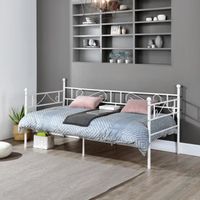 Cadre de lit en Métal - Lit 90 x 190 cm - Lit Simple - Blanc