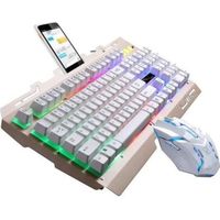 LED rétro-éclairé ergonomique Gaming clavier mécanique Gamer souris ensembles (blanc)