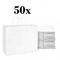 50 x Sacs En Papier Avec Poignées Torsadées take away 32x21,5x27cm couleur blanc - Sacs cadeaux avec anses
