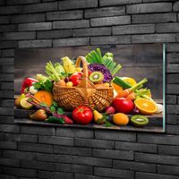 Tulup 100x50cm Tableau sur verre de sécurité:- Nourriture boissons - Panier De Légumes Fruitiers - Multicolore