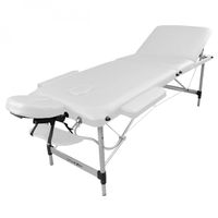 Table de massage pliante 3 zones en aluminium + accessoires et housse de transport - Blanc - Vivezen
