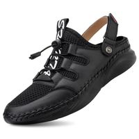 Sandales d'été en cuir pour hommes - GYROOR - Maille respirante - Confortable - Noir