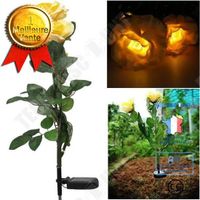 TD® Lampe Solaire Jardin 3 LED forme de fleur de Rose/Pieu à planter dans le jardin/Lumière D'extérieur à Economie d’énergie Blanc