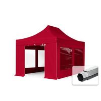 3x4,5 m Tonnelle Barnum Tente pliante Alu, PES 800, 4 côtés panoramiques, rouge